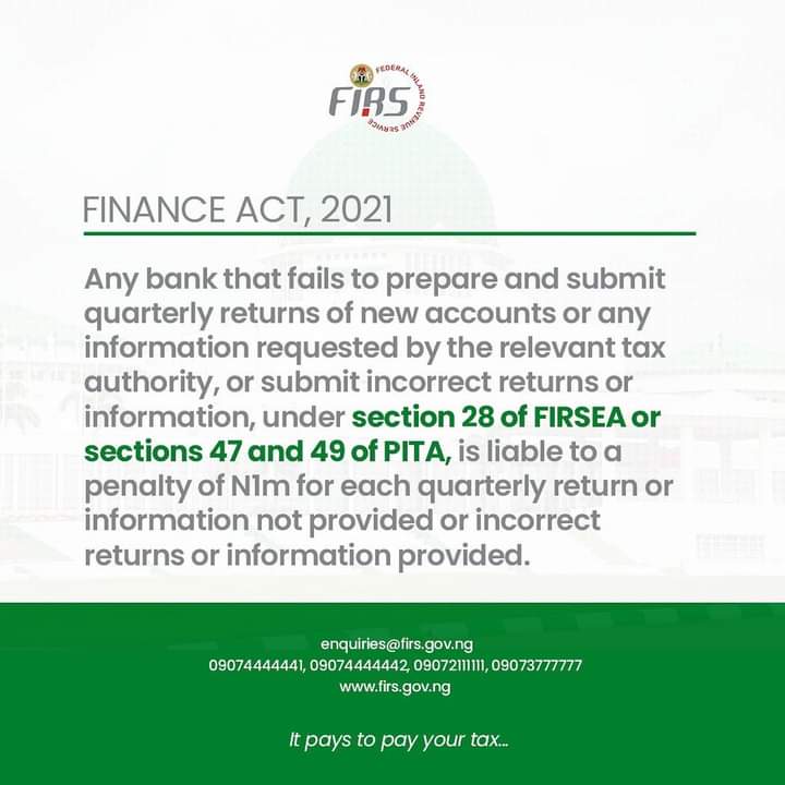 yunusxonline's tweet image. Did You Know that any person employed in the FIRS or otherwise that has acess to taxpayer information is now under a strict legal obligation to keep such information confidential. Leakages of taxpayer information by such person may lead to criminal prosecution.
#FinanceAct2021