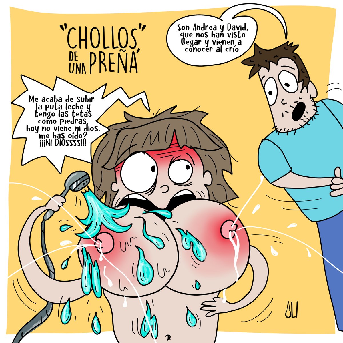 AlioliEstudio's tweet photo. Primera subida de la leche... Explosión de hormonas, fiebre... Un gran recuerdo.
#embarazo #ComicArt #humor #maternidad #Padres https://t.co/bs3Sr9gGfS