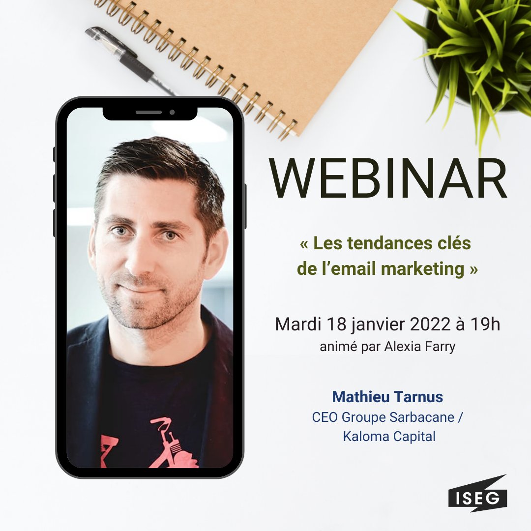 [ISEG UP]

Nous vous donnons rendez-vous à 19h avec Mathieu Tarnus, CEO du groupe Sarbacane et Kaloma capital. Le sujet de ce Webinar sera "Les tendances clés de l'email marketing". 😋

À suivre le live ➡️ youtube.com/user/ISEGparis…