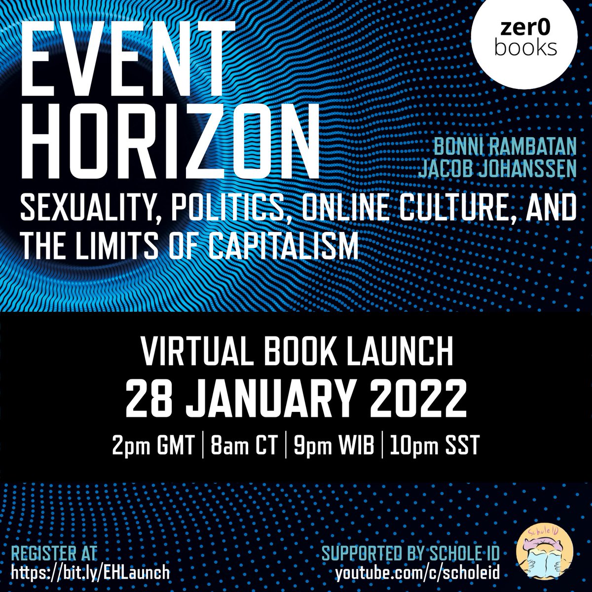 "When our desires become the product of tech giants, what ways are there left for us to dream?"

Join <a href="/Jacob_PhD/">Jacob Johanssen</a> &amp; I in our #EventHorizon virtual book launch on Friday, January 28th, 9pm WIB/10pm SST/2pm GMT/8am CT

Register at bit.ly/EHLaunch. RTs appreciated!