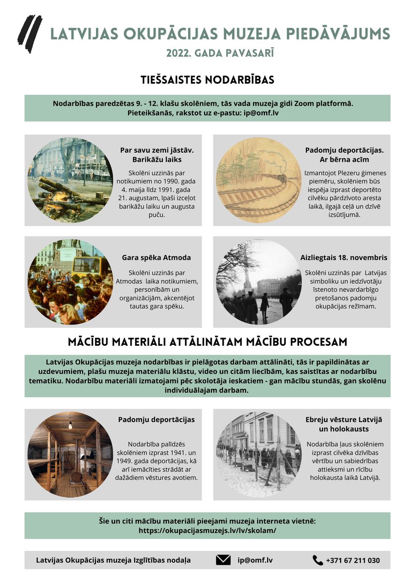 okupacijas_muz's tweet photo. 👉Ieskaties @okupacijas_muz piedāvājumā skolām! 
Gaidīsim pieteikumus nodarbībām, kuras tiešsaistē vada mūsu lieliskie gidi. 
👉Attālinātajā mācību procesā aicinām izmantot arī mūsu sagatavotos mācību materiālus.
#barikādes #deportācijas #atmoda #holokausts #18novembris https://t.co/csnwAANwA8