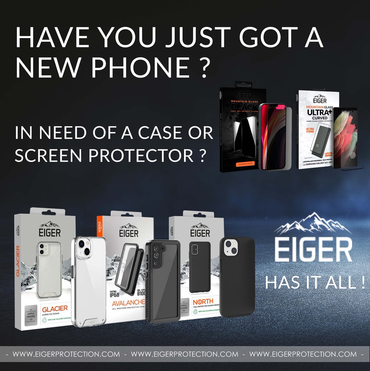 EigerProtection's tweet photo. New phone? Eiger protection can help with all your accessory needs 🤗from premium quality screen protectors to high impact protective cases !!! To browse our range and find the product that suit you click here - https://t.co/UkiOBO7rd7

 #screenprotector #phonecase  #newphone https://t.co/3H27netZhA