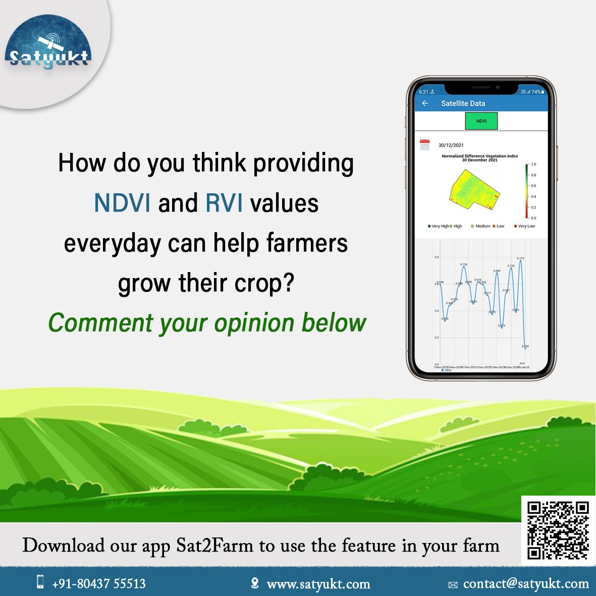 satyukt's tweet photo. Knowing NDVI values in a plot farmers can identify which part of the plot needs care and accordingly farmer can take precautionary measures.
#Farmers #farming #agriculture #analytics #farmApp #smartfarming https://t.co/DTCPO05xrq