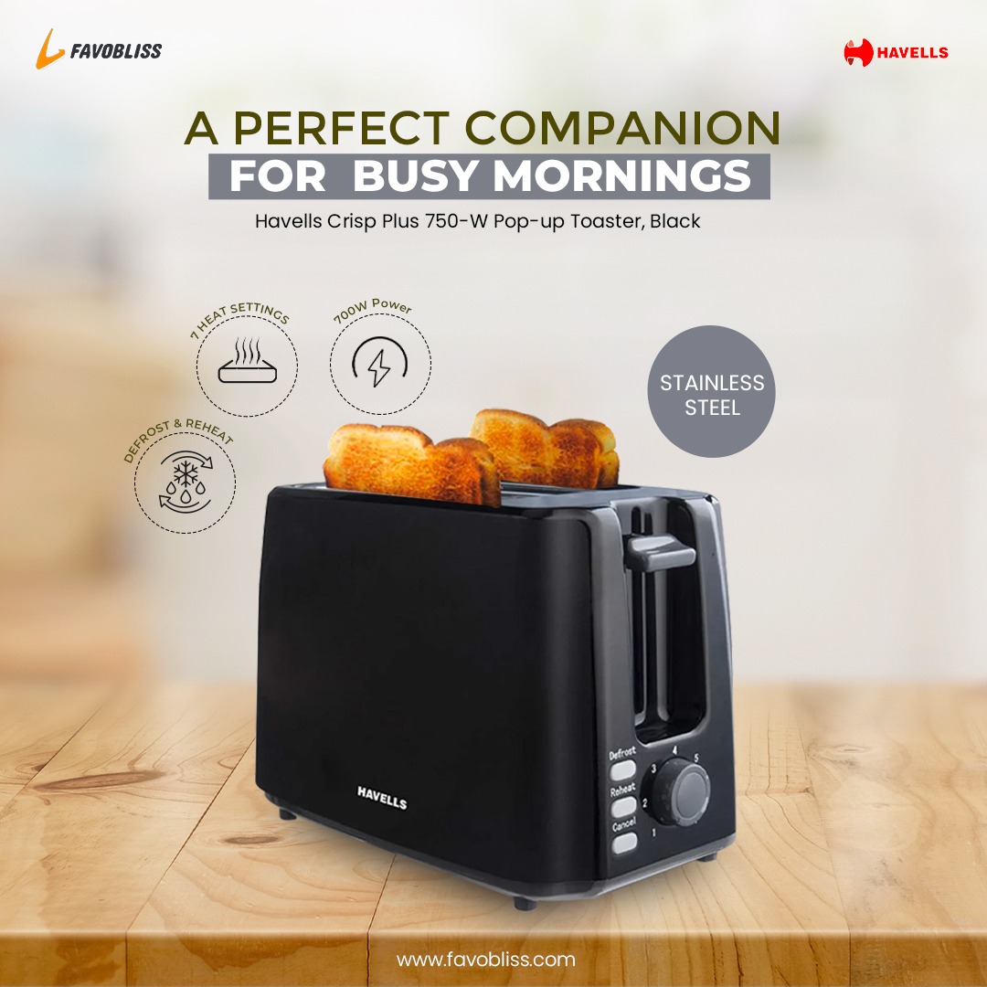 favobliss's tweet image. Havells pop-up toaster with the power of 700 watt, 7 heat settings and electronic variable browning !! 👍 Guaranteed Best Offers &amp;amp; Discounts on Wide Range Home Products.
shop now : bit.ly/3qxiqeW
#Havells #bestprice #PopupToaster #wintersale #favobliss