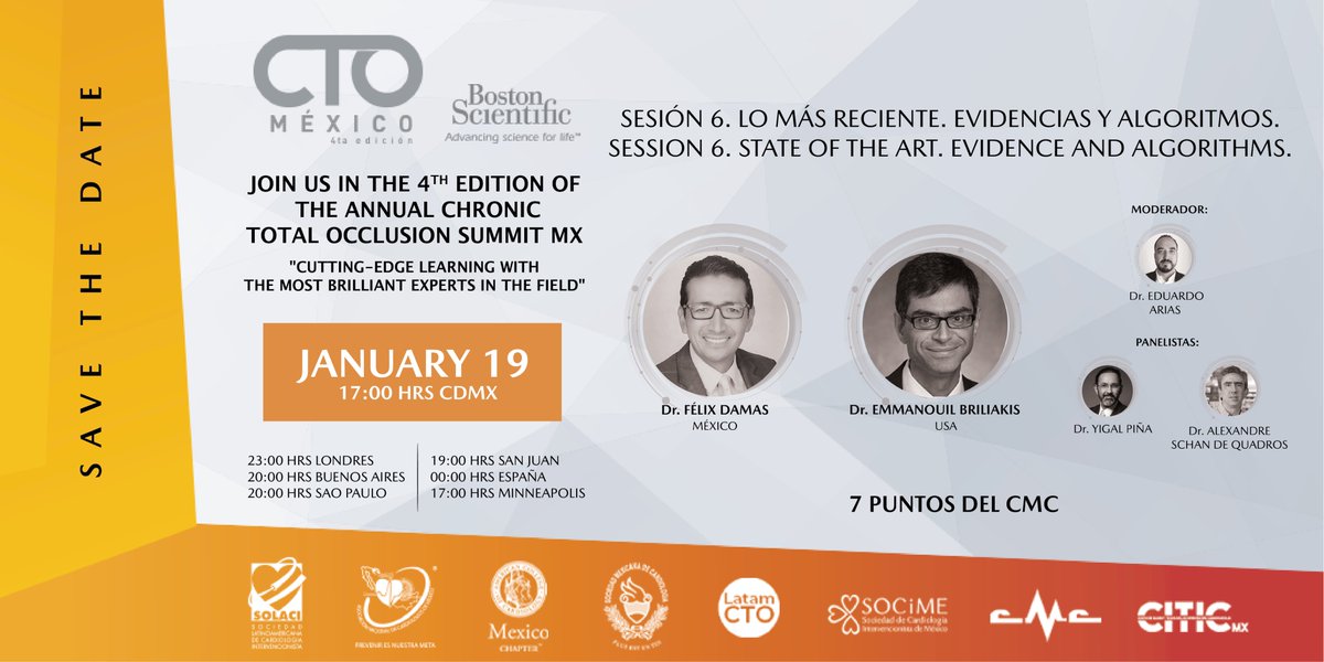 CiticMexico's tweet photo. CTO MEXICO 💛¡NO TE PIERDAS LA SEXTA SESIÓN! 

Regístrate aquí > https://t.co/8tMmd66uUZ

🗓️ SAVE THE DATE 
MAÑANA MIÉRCOLES 19 DE ENERO A LAS 17:00 HRS (MEX)

 🔴7 PUNTOS DEL CMC🔴
#CTO #Citic 
@BSCCardiology
@bostonsci @felixdamasds @esbrilaki https://t.co/UVERZj6UQ6