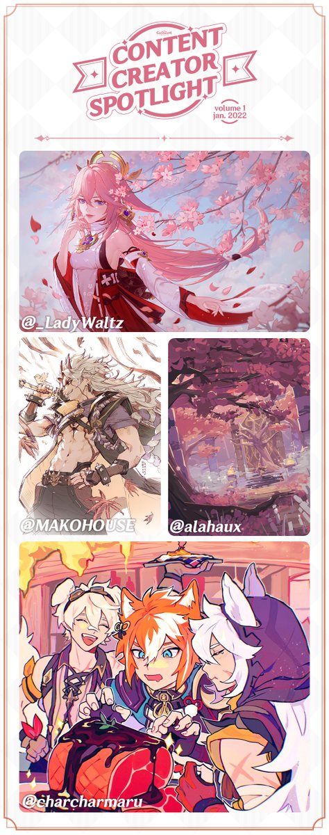 Paimon2theMoon's tweet photo. Here's the Genshin Impact Content Creator Spotlight, Volume 7, January issue~
#GenshinImpact https://t.co/qWbmWhwTLs