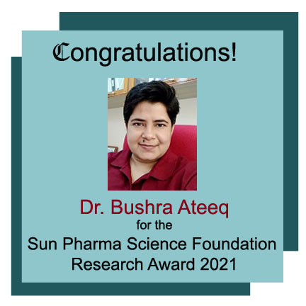 Heartiest Congratulations to Dr. Bushra Ateeq for being awarded the Sun Pharma Science Foundation Research Award-2021 in the Medical Sciences- Basic Research category. 
<a href="/bushraiitk/">Bushra Ateeq</a> <a href="/nitiniitk/">Nitin Gupta</a> 
#Awards