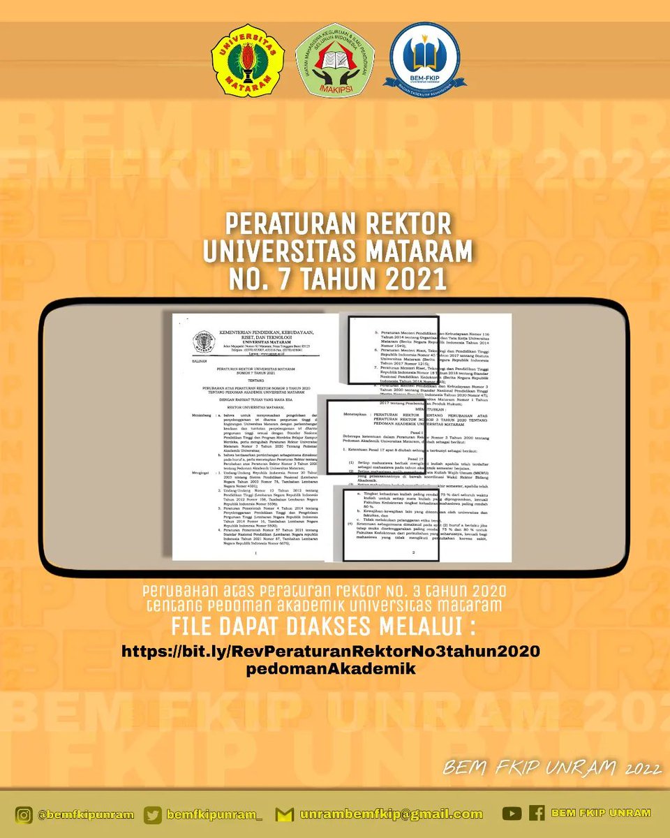 bemfkipunram_'s tweet photo. [ INFORMASI ]

Peraturan Rektor Universitas Mataram No. 7 tahun 2021 tentang perubahan atas Peraturan Rektor No. 3 Tahun 2020 tentang Pedoman Akademik Universitas Mataram. 
Sekarang dengan mudah dapat diakses melalui link berikut :
https://t.co/yNeZooc8Jb

#BEM_FKIP_UNRAM https://t.co/rfPE9iviJF