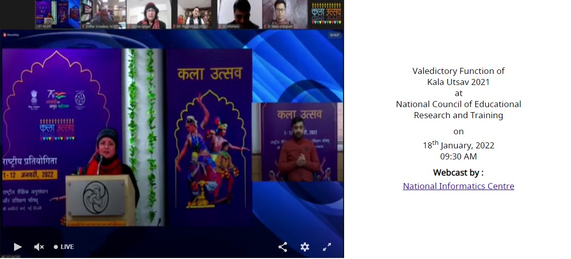 Prof. Pawan Sudhir, Head, Department of Education in Arts and Aesthetics, NCERT addressed at the Valedictory Function of #KalaUtsav2021 

Webcast - webcast.gov.in/events/MTU3MQ-…
YouTube - youtube.com/watch?v=RTE2hF…