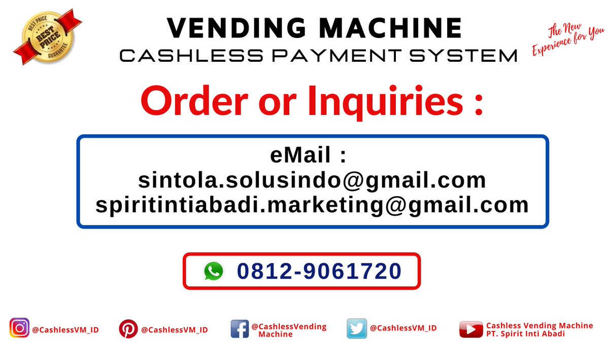 CashlessVM_ID's tweet image. Cashless Vending Machine Payment System : QR Code - eMoney - Debit Card - Credit Pemesanan: spiritintiabadi.marketing@gmail.com 
WA : 0812 - 9061720 
#VendingMachine  #Cashless #QRCode #DebitCard #CreditCard  #eMoney #CashlessVendingMachine 
lnkd.in/g8SnXVbm