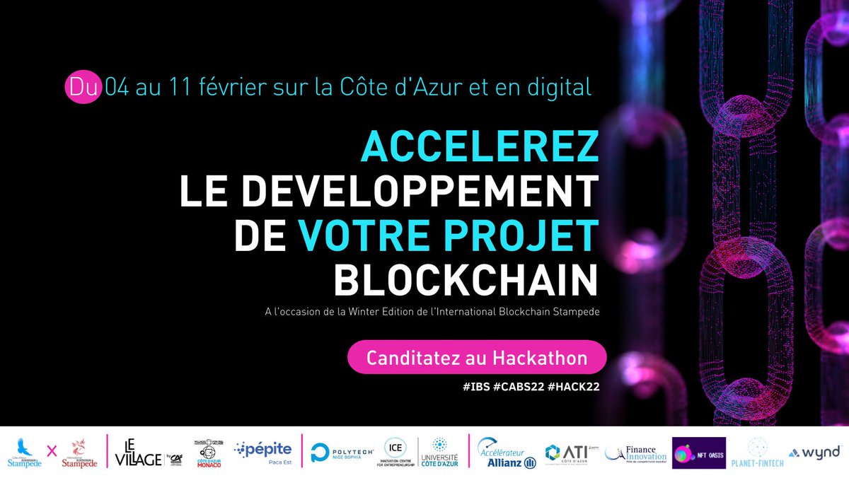 L’appel à projets pour le #Hackathon Côte d'Azur #Blockchain Stampede du 4 au 11 février est lancé pour sensibiliser et accélérer le développement des projets #Blockchain au cœur du #Web3 🚀

👉 linkedin.com/posts/jbonnel_…

#NFT #DLT #CotedAzurFrance #FinTech #Industrie #Metavers