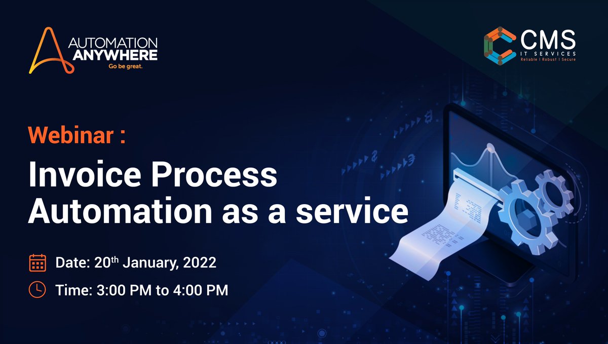 Join our webinar on #Invoice Process Automation on 20th January.
#2daystogo 

Read More: attendee.gotowebinar.com/register/81124…

#technology #innovation #cxo #ceo #automation #automationanywhere #invoiceautomation #invoice #procurementmanagement #procurement #webinar