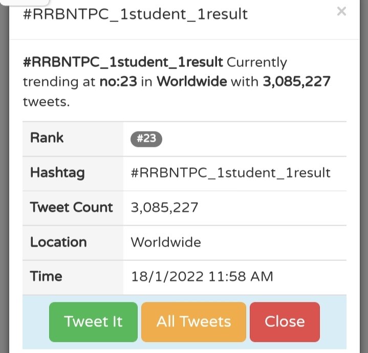 amitkr1511's tweet photo. #RRBNTPC_1student_1result
Worldwide Twitter trends https://t.co/JWFrtd2Xfr