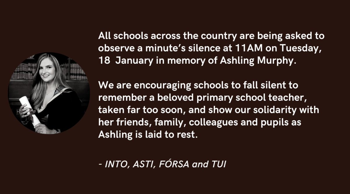 Today, more than ever, we are thinking of Ashling Murphy. We send our deepest sympathies to Ashling’s family, friends and school. At 11am, we will be joining our Irish colleagues for a minute's silence in memory of Ashling, and to honour her life. May she rest in peace💙
