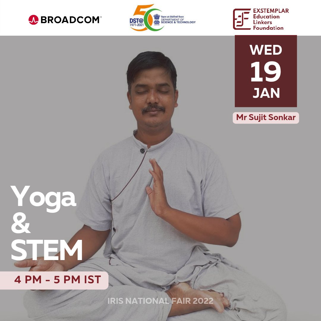 IRISNational's tweet photo. Happening Today! Hear Mr Sujit Sonkar talk about #Yoga and #STEM on 19th January, at 4PM IST
Register here: https://t.co/CdxqmfKB8A
.
#brcmMASTERS #STEMtastic #IRISNationalFair2022 #IRIStoISEF #Eelf #iSTEMforward #ISEF22 https://t.co/pbAVB7L0B2 https://t.co/isRzBTJ9jz