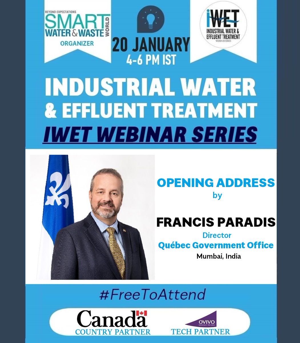 SmartWWW_IN's tweet photo. Attend his session: #iWET Webinar, 20 Jan'22, 4 PM IST. #FreeToRegister: https://t.co/mTaZhgUgPm
Organizer: @SmartWWW_IN
Country Partner: Canada | Tech Partner: @Ovivo
@Paradis_Fran @Quebec_India @CanadaTrade @CanadainIndia @YDubash @TCS_SDC @TradeTeamIndia @kailashps @mayur259 https://t.co/kneUo4bmhR
