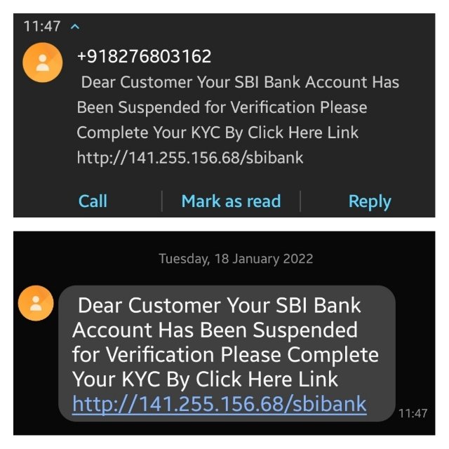 realvikramjain's tweet photo. Definitely Fraud !!
@TheOfficialSBI @airtelindia #phishing getting sms's about account suspention. This is not the first time. @Cyberdost https://t.co/lrYP7MBAao
