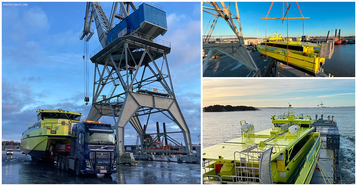 PortOfTurkuFI's tweet photo. On saturday, health and well-being were loaded in our port when an #ambulanceboat manufactured by @KewatecAluBoat was loaded aboard @baltic_line's #BalticMadonna. #TurkuSteve, specialized in project cargo, loaded the boat effortlessly and it made its way safely towards Norway. https://t.co/BXBFeqQ2yN