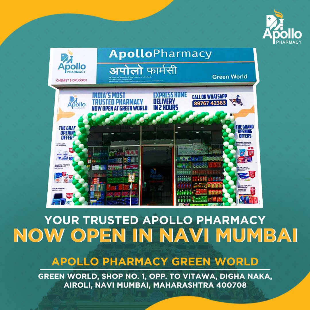 ApolloPharmacy's tweet photo. New Store Alert!
We are thrilled to announce the opening of our newest store in Navi Mumbai! Find all your health and wellness necessities at the Apollo Pharmacy in Green World!
https://t.co/niZzuC4M56
#ApolloPharmacy #ApolloNearYou
#ApolloPharmacyNearYou #Mumbai #NaviMumbai https://t.co/qiGHUDk8zd