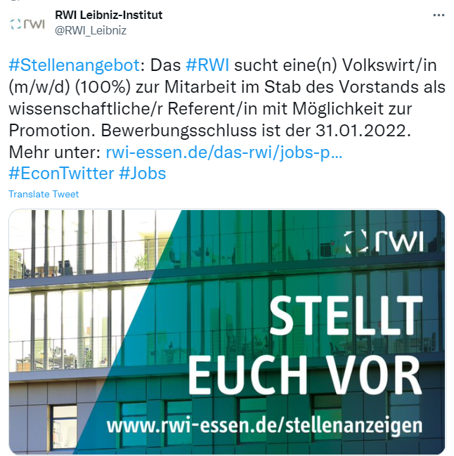 Sandra Schaffner (@sandraschaffne3) on Twitter photo <a href="/RWI_Leibniz/">RWI Leibniz-Institut</a> Spannende Doktorand:innenstelle am RWI, bei der man direkt mit dem Vorstand und ansonsten - für die, die das nicht abschreckend finden ;-), mit mir arbeiten darf. Z.B. im DFG Projekt mit Hendrik Schmitz (Paderborn), Oliver Falck (<a href="/ifo_Institut/">ifo Institut</a>) und <a href="/infas360/">M_Herter</a> oder ... <a href="/RWI_Leibniz/">RWI Leibniz-Institut</a> Spannende Doktorand:innenstelle am RWI, bei der man direkt mit dem Vorstand und ansonsten - für die, die das nicht abschreckend finden ;-), mit mir arbeiten darf. Z.B. im DFG Projekt mit Hendrik Schmitz (Paderborn), Oliver Falck (<a href="/ifo_Institut/">ifo Institut</a>) und <a href="/infas360/">M_Herter</a> oder ...