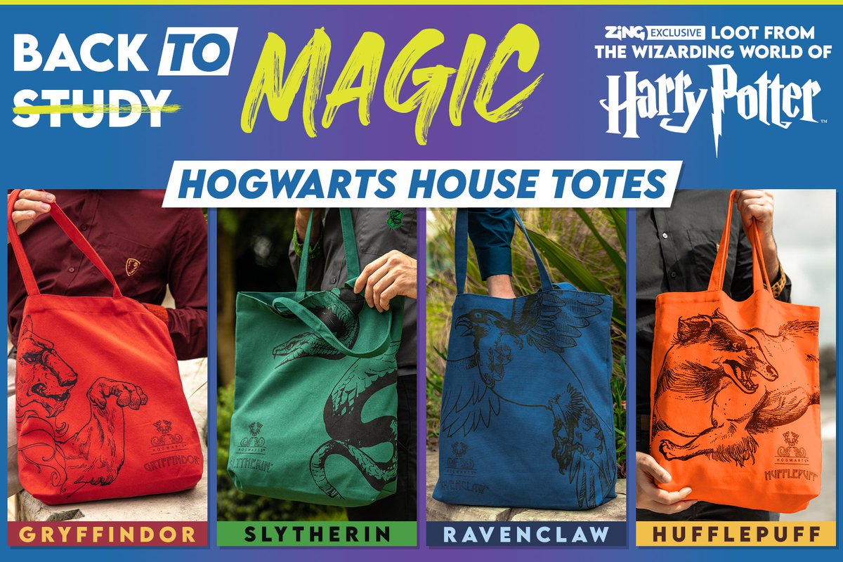 ZingPopCulture's tweet photo. Make studying magical with our brand new range of Zing Exclusive #HarryPotter loot, including these AWESOME #HogwartsHouse Tote Bags! ๐คโจ
Bring back the MAGIC: https://t.co/t73ZQXw2Eu
#zingpopculture #popculture #zingexclusive #BackToFun #BackToMagic #merch https://t.co/hDbZHhIoWN