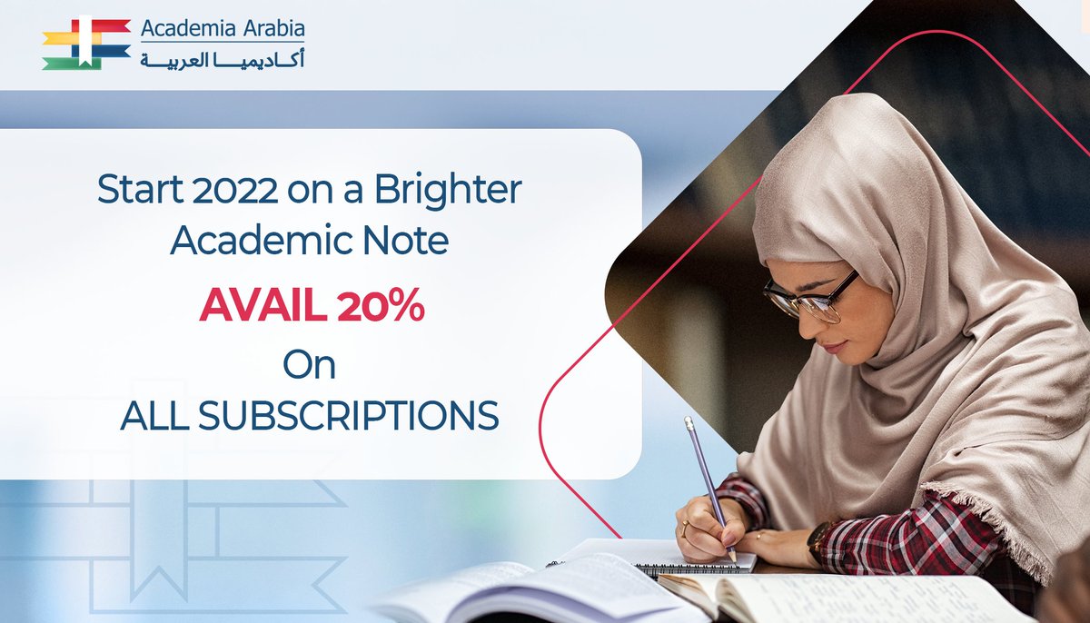 AcademiaArabia's tweet photo. This new year, embark on a superlative research journey with the authoritative scholarly research on @AcademiaArabia!

Enjoy 20% off on all subscription plans

Valid until: 31st Jan, 2022

https://t.co/qBOe6mcjYQ

#ArabicResearchLibrary #ScholarlyContent https://t.co/icFA5eUpk5