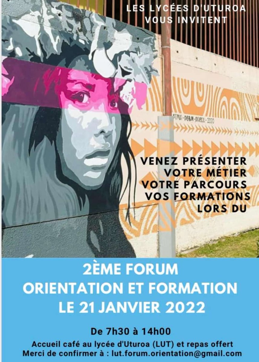 Flo_Meyer33's tweet photo. J-4 pour notre Forum de l'orientation LP et LUT #Uturoa @EducationTahiti @LEHARTELChrist1 @TournierEric1 Merci à nos 150 intervenants pour leur mobilisation à venir depuis Raiatea, Tahiti ou la métropole @laurent_sartre @PareoDu @univpf @ClaudeDeriauR https://t.co/C691cTribW