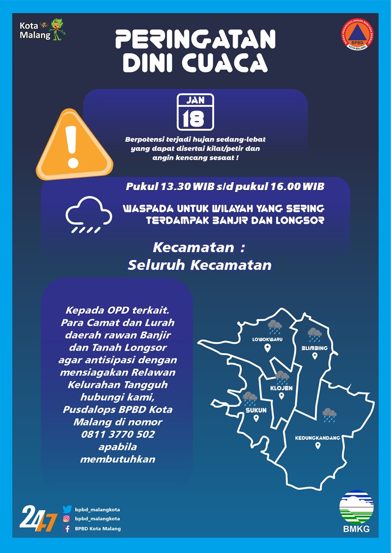 bpbd_malangkota's tweet photo. @PemkotMalang @Ngalam_112 #Perìngatandinicuaca untuk menjadi perhatian nawak² yang sedang beraktivitas https://t.co/4miDazXm6u