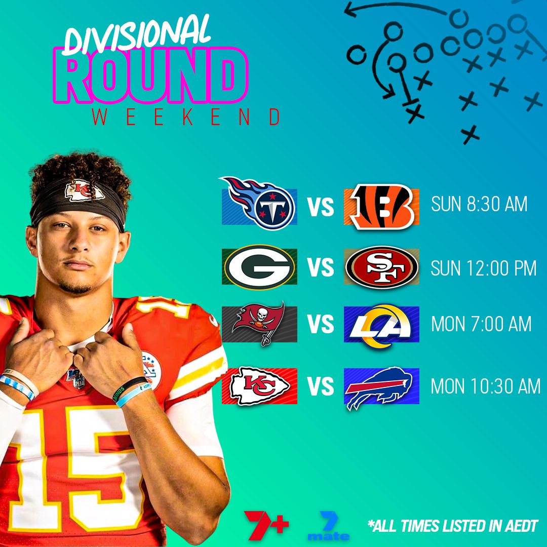 7Sport's tweet photo. The Divisional Round is set 🍿
#WeRunAsOne #7NFL https://t.co/6b6UCYr4NS