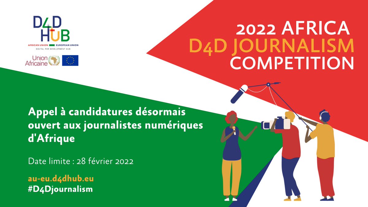 EnabelauMaroc's tweet photo. 🎙️ Êtes-vous un.e journaliste tech intéressé.e par la façon dont les technologies numériques transforment les sociétés africaines ? Participez au concours #D4DJournalism du @D4DHub_AUEU !
 
Date limite : 28.02.2022
Plus d’infos : https://t.co/rQPTqma2D5 https://t.co/1blTi0DHK3