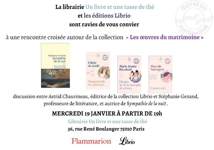 CeliaLacroix1's tweet photo. Save the date 19.01.22 #matrimoine #librio @Unlivreunetasse @PauKipfer @CaroPsyroukis https://t.co/eUBmkpAVVc