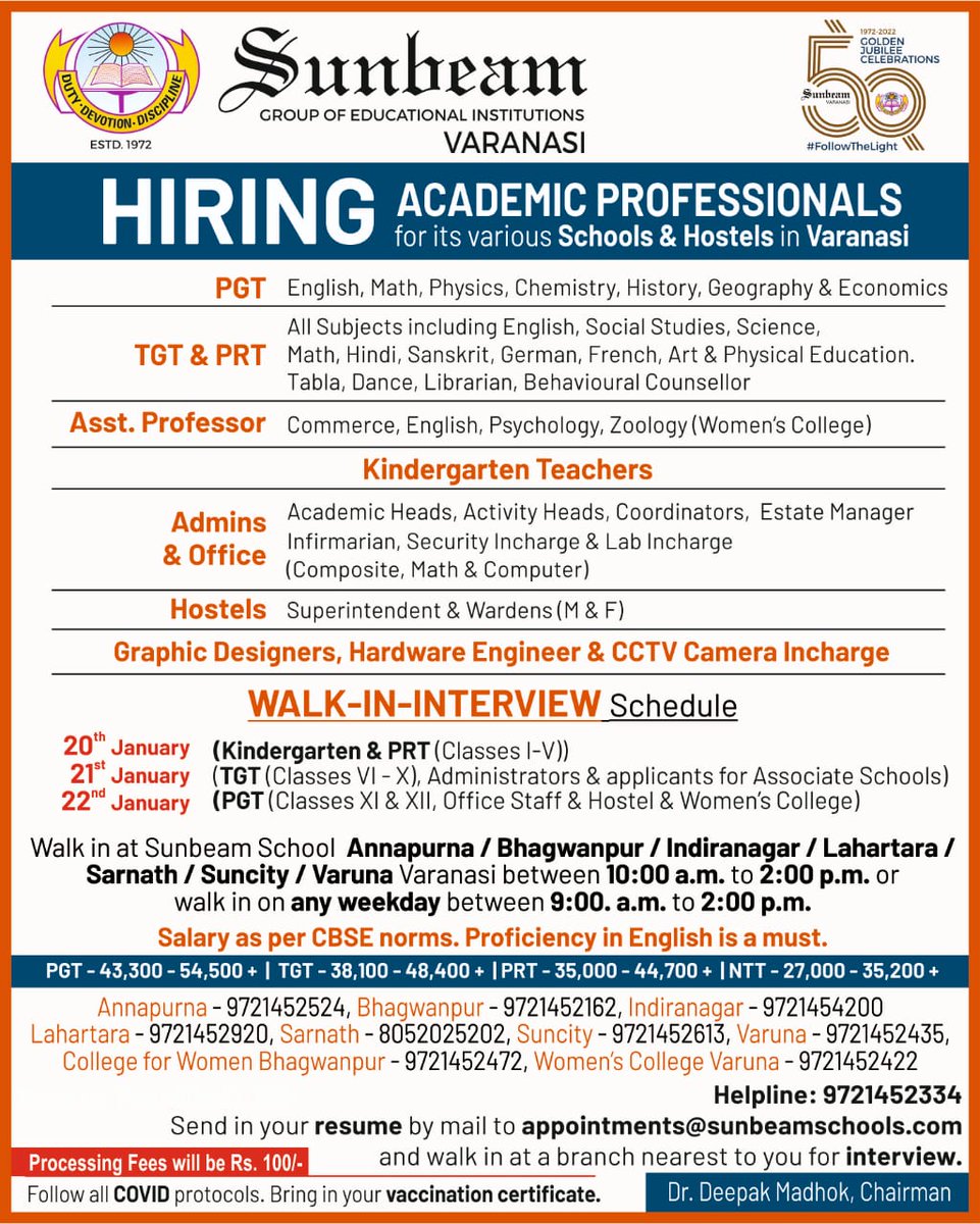 AnpSunbeam's tweet photo. A wonderful OPPORTUNITY to join one of the BEST organization...time to take the correct DECISION...
#jobopportunities2022 
#hiringprofessionals
#sunbeamannapurna
#leadingjuniormiddleschool https://t.co/Rv2AIkea5O