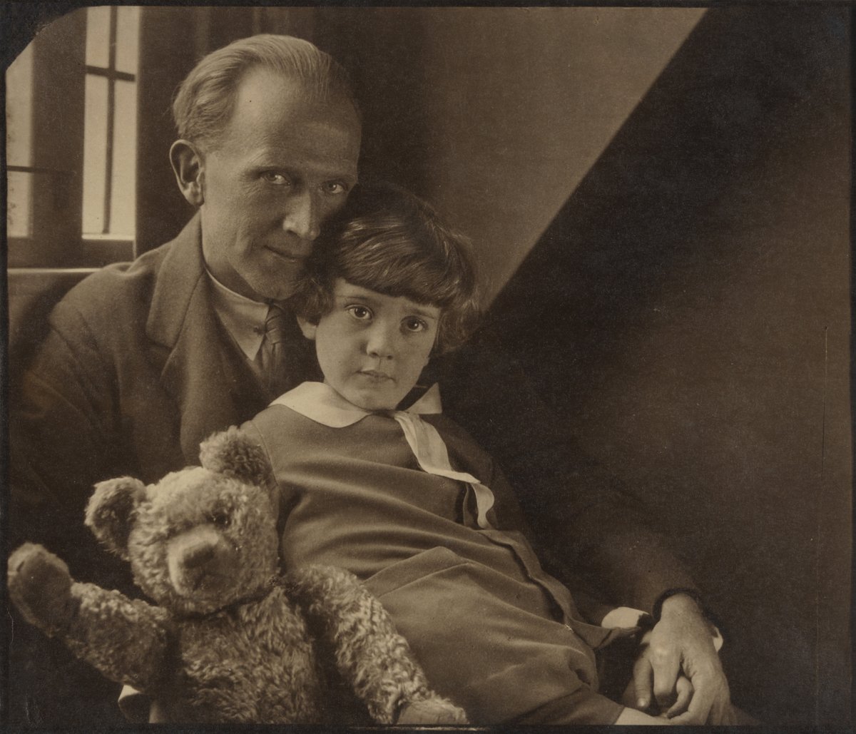 NPGLondon's tweet photo. “You’re braver than you believe, stronger than you seem &amp; smarter than you think.”⁠

We're celebrating #WinnieThePoohDay with this photo of writer A.A. Milne with his son Christopher &amp; the original Pooh Bear.
⁠⁠
📸 A.A.Milne, Christopher Robin Milne by Howard Coster, 1926 ©NPG https://t.co/vZDtD4fOun