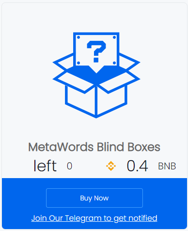 MetaWordsNFT's tweet photo. Sorry! ALL Blind Boxes SOLD OUT! This just came in: the first batch of 2742 blind boxes have been sold out within 20 hours. Stay tuned for release date of next batch and more exciting news from MetaWords! https://t.co/FJidSJoSZC