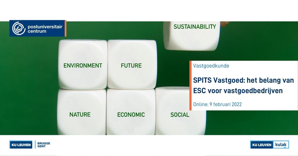 Duurzaamheid en ESG staat op de agenda van veel vastgoedbedrijven. Johanna Vermeeren (WDP) licht vanuit haar ervaring een aantal topics toe in een nieuwe #spitsvastgoed
Volg online mee op 9 februari van 9 tot 10 uur. Meer info en inschrijven: puc.kuleuven.be/nl/opleiding/s…