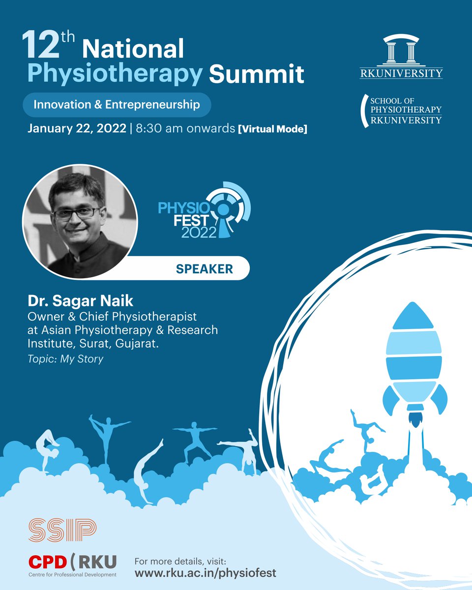 RKUniversity's tweet photo. School of #Physiotherapy, #RKUniversity feels proud to have such renowned personalities in #Physiofest 2022 with focal theme '#Innovation &amp; #Entrepreneurship'. Their presence and guidance will inspire the participants to set new benchmarks in their area of interest.

#rku #India https://t.co/XifOYU5AJ8