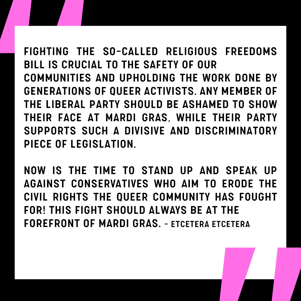 prideinprotest's tweet photo. Thanks @glamourbug for ur support for our motions at AGM. It's time for @sydneymardigras to make fighting the Liberals' religious freedoms bill a priority. If ur a mbr &amp; wanna proxy in support then get in touch!! https://t.co/j0mPjwkiAV