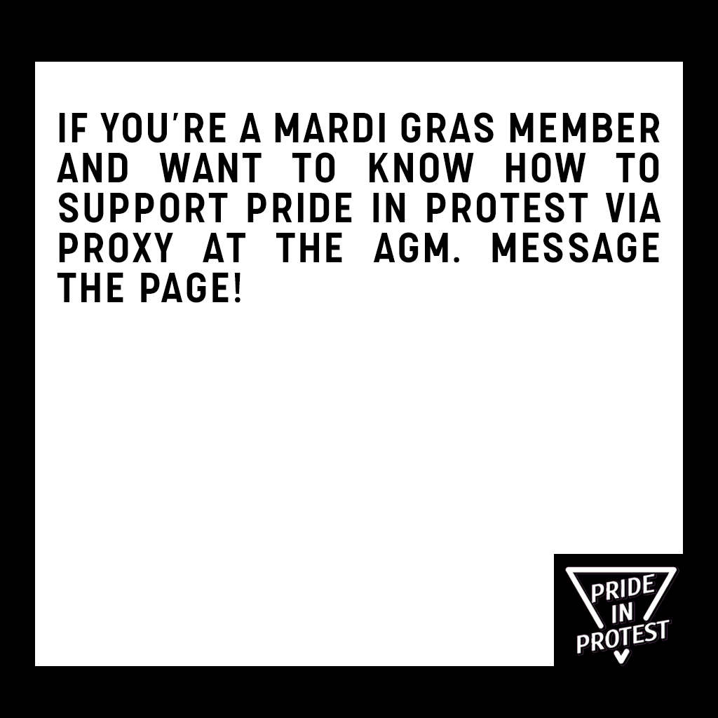 Thanks <a href="/glamourbug/">etcetera ɐɹǝʇǝɔʇǝ</a> for ur support for our motions at AGM. It's time for <a href="/sydneymardigras/">Sydney Gay and Lesbian Mardi Gras</a> to make fighting the Liberals' religious freedoms bill a priority. If ur a mbr &amp; wanna proxy in support then get in touch!!