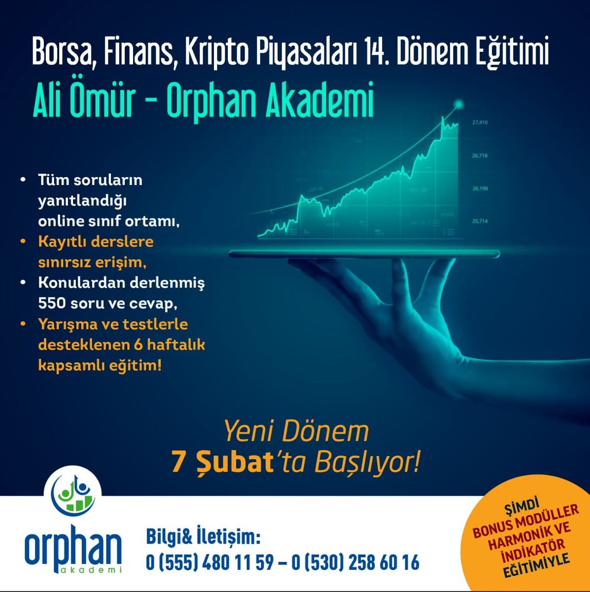 BorsaDipAvcisi's tweet photo. Arkadaşlar yeni dönem eğitim kayıtlarımızı başlattık!

Yoğun eğitim müfredatımıza bu dönem itibariyle #Harmonik ve #Göstergeler ile #Strateji modüllerini de ekledik🤳

Hepimiz için hayırlı olsun👏

#AliÖmür
#Borsa
#Kripto
https://t.co/nriVGAZU1U https://t.co/kaBlNN1GsI