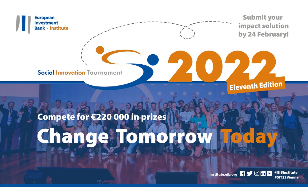 Let the Social Innovation Tournament journey begin. Applications to the SIT 2022 are open! 🏆

Don’t miss your chance to apply with your promising idea or project that is ready to be launched or scaled up. 

Apply here 👉 bit.ly/SITvienna 

#EIBInstitute #SIT22Vienna #SIT