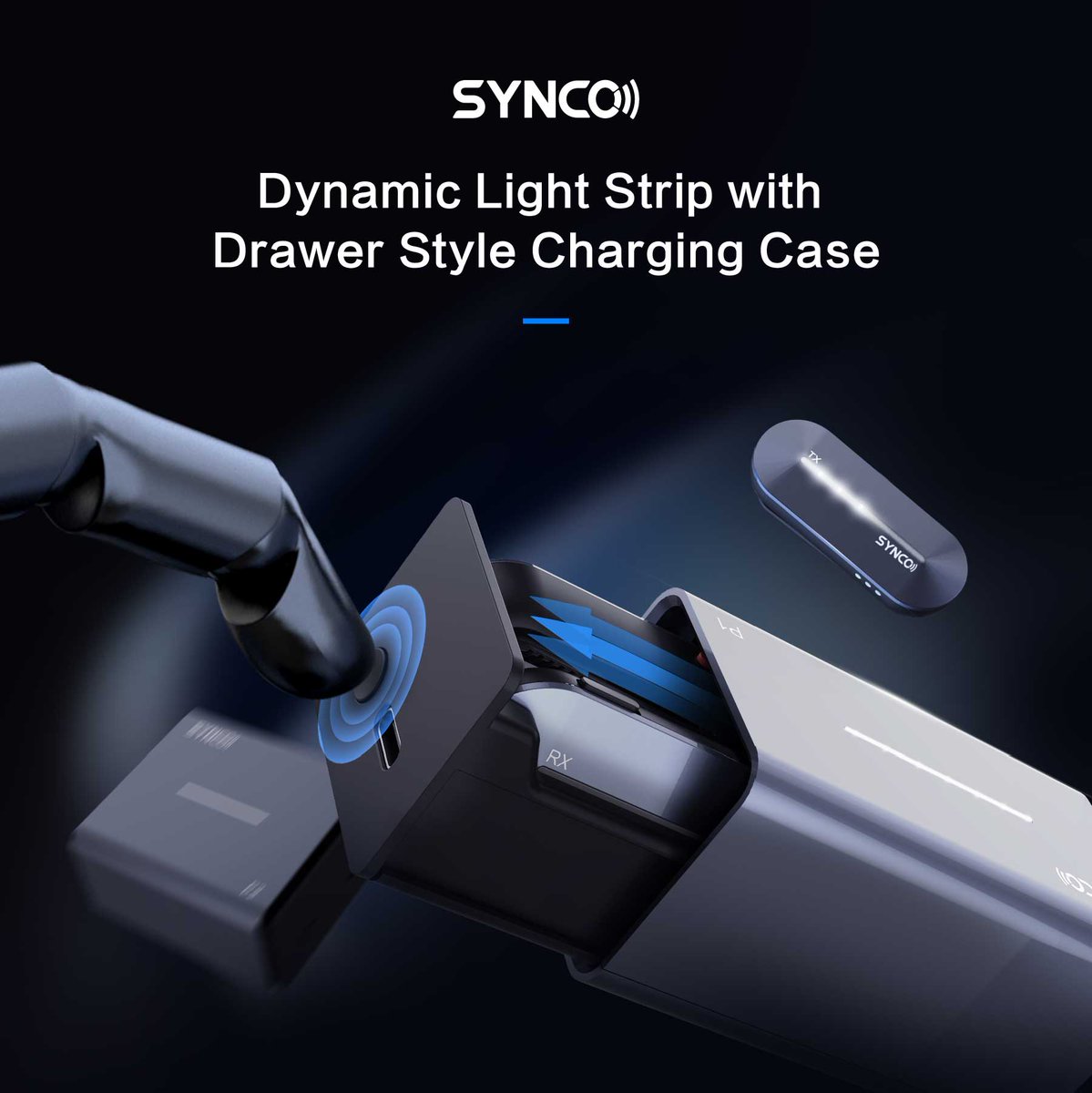 SYNCOMicrophone's tweet photo. Dynamic Light Strip with Drawer Style Charging Case
#syncop1 &amp; #syncop2 are decorated with a dynamic light strip, it will flash rapidly while working and you can know the working status in comparison with the G1 mic.
Learn more:
https://t.co/nfBGBnob2B
https://t.co/0ybhkolLTY https://t.co/cT3NSmtUBp