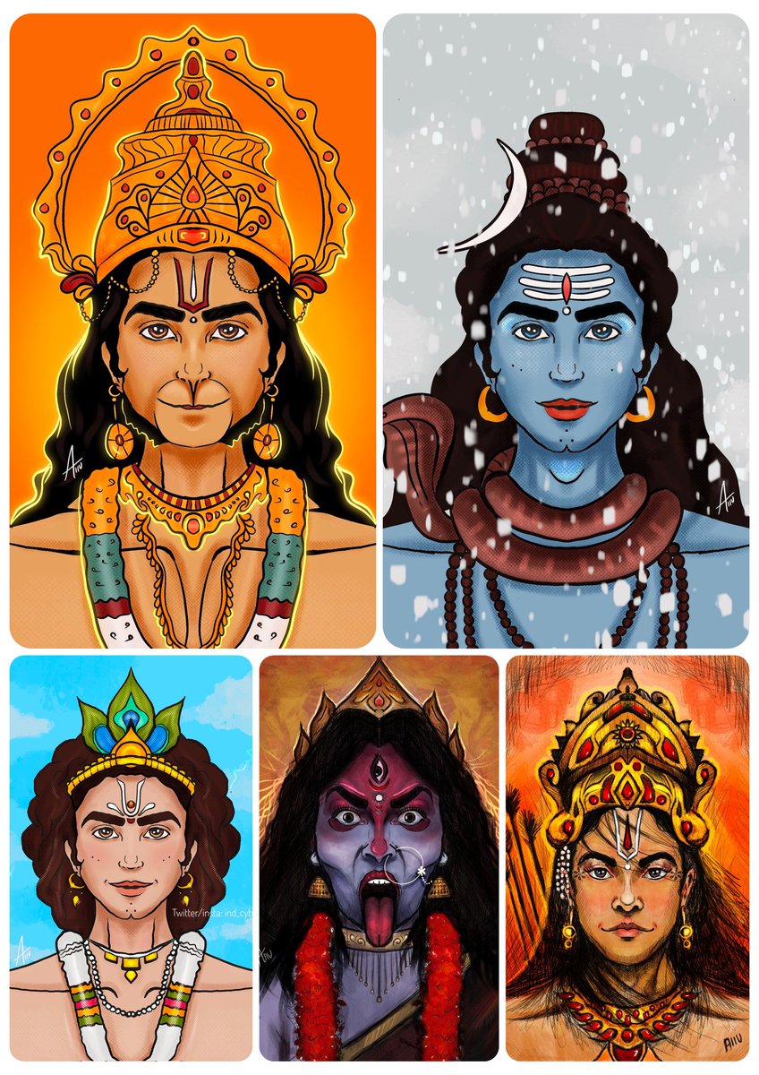 ind_Cyborg's tweet photo. Digital paintings of lord bajrangbali ji , lord shiv ji ,lord krishan ji , maa kali and lord shiv ji made by me❤️🥰

Which one is your fav??😍❤️ https://t.co/WrRvejAYVl