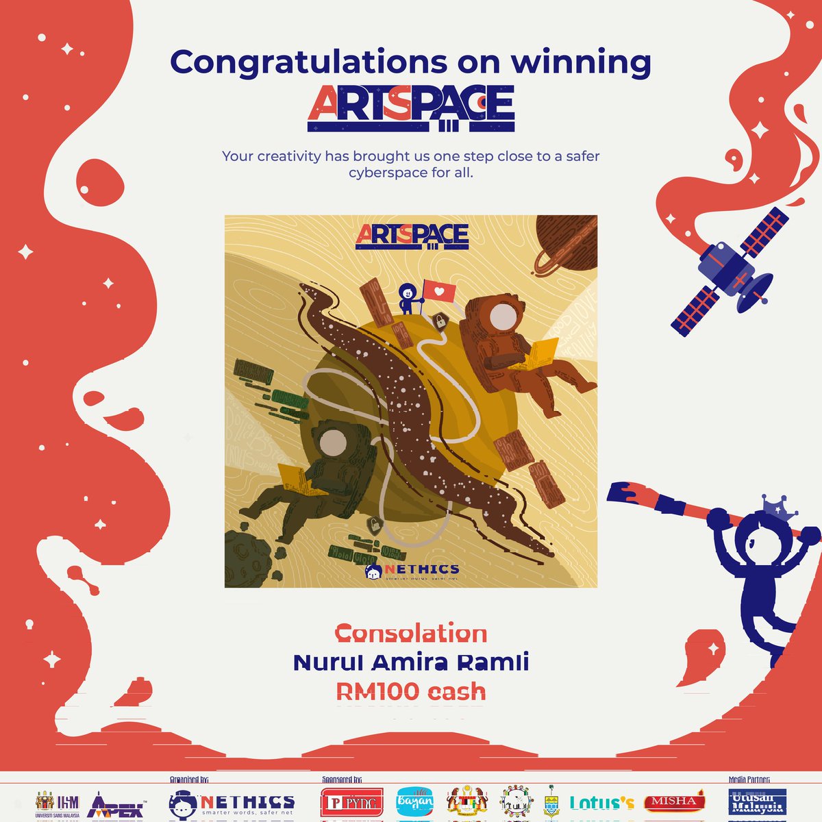 NETHICSUSM's tweet photo. Don’t be discouraged if you didn’t win! What’s important is that you played your part in raising awareness regarding social media etiquette. 💪🏾 Thank you to all who participated as well. 🤩

#NETHICS #BeNETHICS #NEThink #SmarterWordsSaferNet #SaferNET https://t.co/hVsmL4POp2