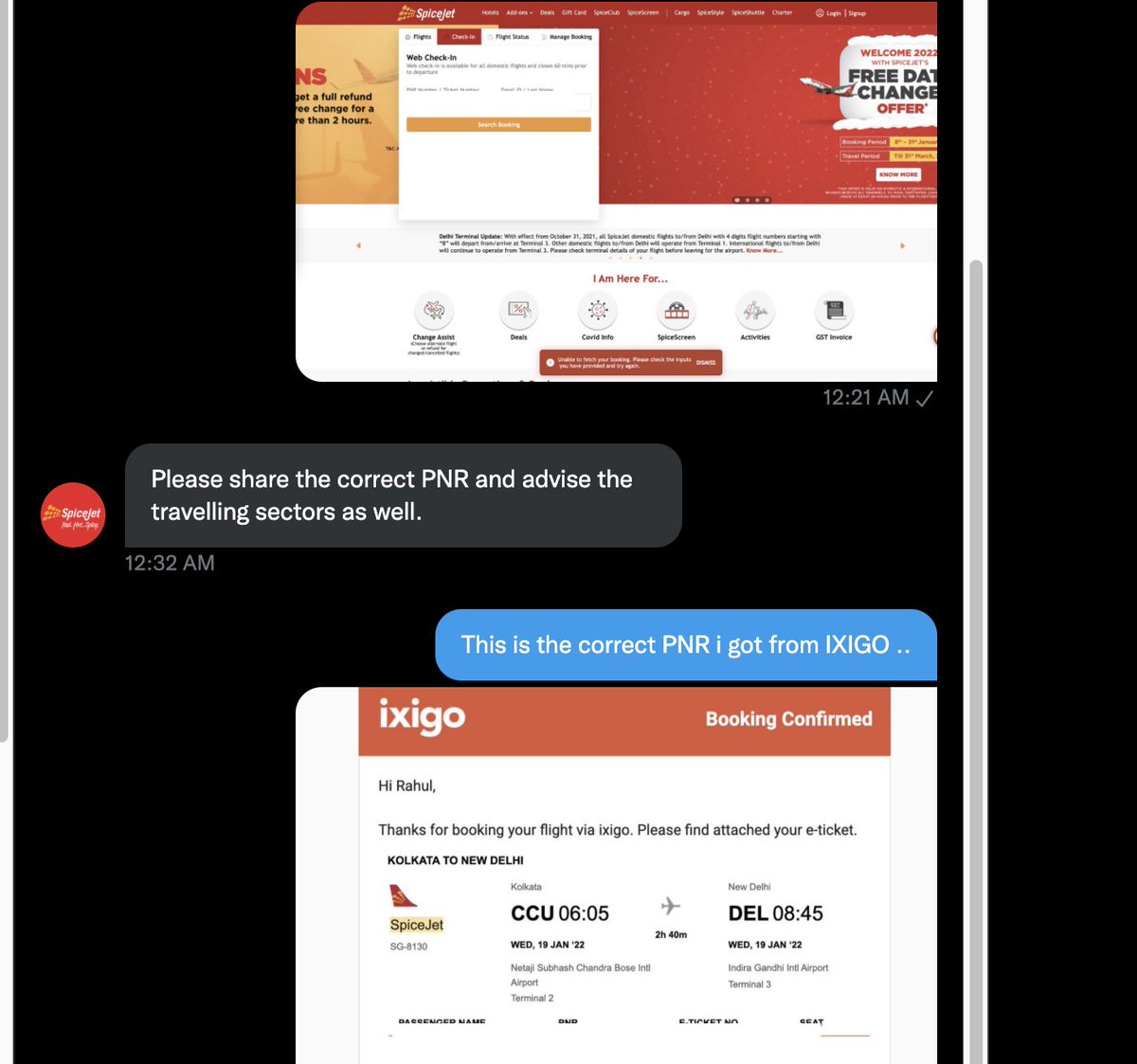 rahulrsingh0's tweet image. So this is how @ixigo shares PNR to customers and @flyspicejet says give correct PNR.. Now can both of these companies can you get your acts together and find me the correct flight I have all the details of the booking . still no ticket