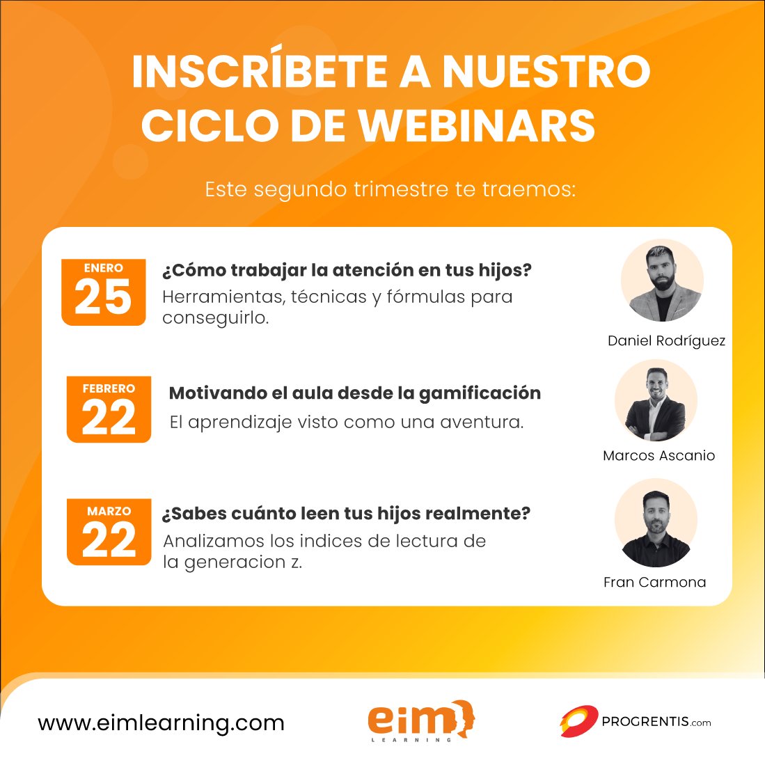 ¡Inscríbete en los #webinars que hemos preparado para ti este trimestre! 🤩

👉Disfruta de los mejores temas, explicados por expertos, destinados a la comunidad #educativa y ahora también a familias.

🔗Más información e inscripciones en este enlace: bit.ly/3GHMOcq