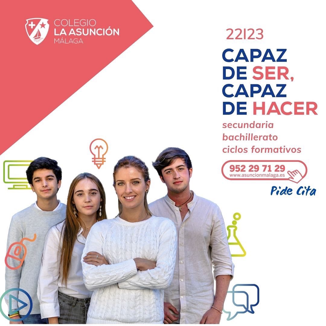 🚸Comienza la campaña de Puertas Abiertas para conocer nuestro colegio, con el lema: Capaz de ser, capaz de hacer. 

👉 Más información:

☎️ 952 29 71 29 

🌐 asuncionmalaga.es 

#asunciónmálaga #colegiodelpalo #SomosAsunción #colegiosconcertados #capazdeser #capazdehacer