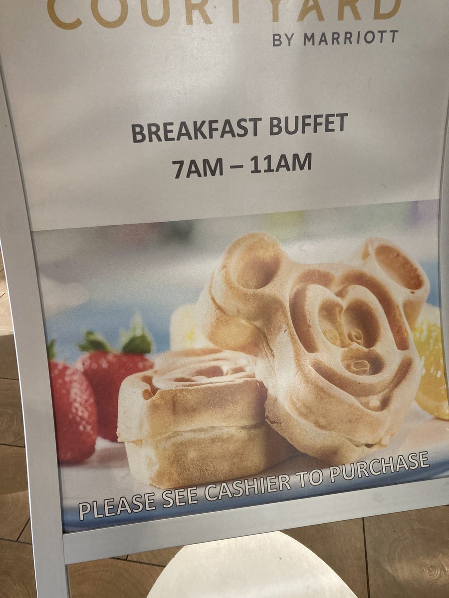 ohgraceg's tweet photo. Hey @CourtyardHotels how come breakfast is $15.99 here in the Marriott Village but the other two village hotels have free breakfast. What’s up? Don’t claim it’s the quality of this hotel. I’ve been here for 2 days, it’s left a lot to be desired. https://t.co/ziL4dqKhog