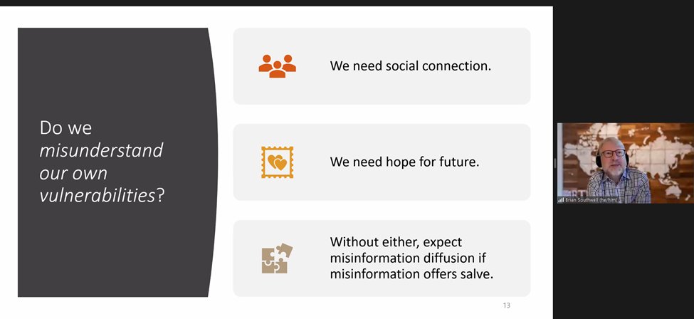 Gabriela Maradiaga Panayotti, MD (@gabrielapedsmd) on Twitter photo Powerful insights from <a href="/BrianSouthwell/">Brian Southwell</a> <a href="/RTI_Intl/">RTI International</a> and <a href="/DukeU/">Duke University</a> @unc about misinformation and it's role in the health and wellness of children and families
check your own message. is it doom and gloom (and true)? Misinformation (that offers hope and connection) can soothe pain. Powerful insights from <a href="/BrianSouthwell/">Brian Southwell</a> <a href="/RTI_Intl/">RTI International</a> and <a href="/DukeU/">Duke University</a> @unc about misinformation and it's role in the health and wellness of children and families
check your own message. is it doom and gloom (and true)? Misinformation (that offers hope and connection) can soothe pain.