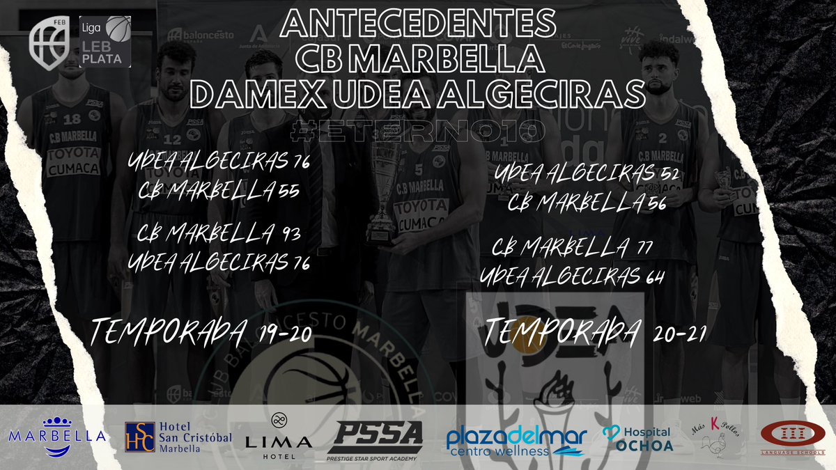 CBMarbella1's tweet photo. 📖 ¿Cómo han ido los enfrentamientos entre @CBMarbella1 y @udeaalgeciras en las últimas temporadas? ¡Aquí los repasamos!

❌ El partido de ida lo ganaron los de Javier Maya. ¡Vamos a por el triunfo en la vuelta!

🔵⚪️ #CBMarbella #SentirtedeNuevo https://t.co/PAWsu3i2QG