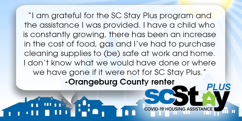 SCStateHousing's tweet photo. SC Housing has added additional staff members to the SC Stay Plus rent and utility assistance program in order to provide more in-person and telephonic support. #SCStayPlus
Find out if you qualify: https://t.co/MspnGiISrc https://t.co/qG1h8RwWmO